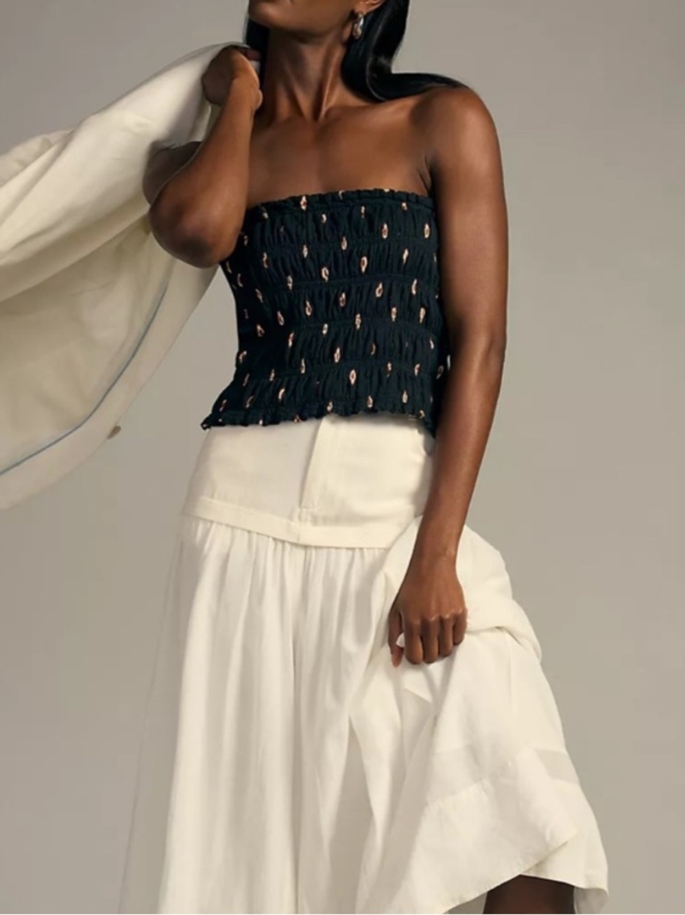 Anthropologie Smocked Strapless Tube Top Y2K Boho Black Motif Ikat Print Small